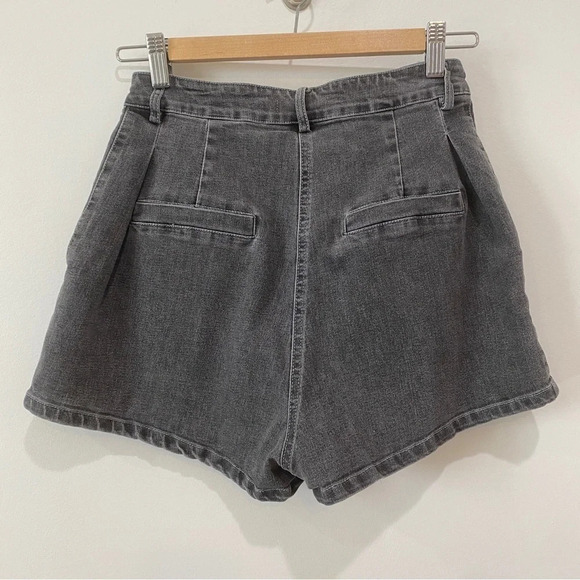 Mebon M High Rise Grey Stone Washed Distressed Shortie Shorts - Picture 15 of 16